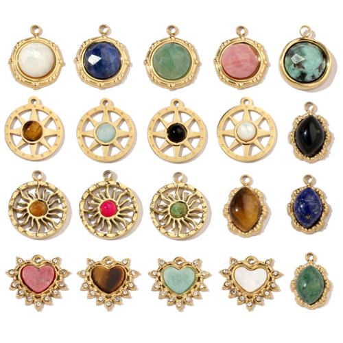 Bijoux Pendentifs en pierres gemmes, Acier titane, avec pierre gemme, Placage, DIY & styles différents pour le choix & avec strass, plus de couleurs à choisir, 3PC/sac, Vendu par sac