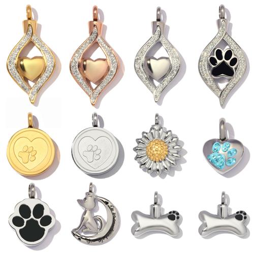 acier inoxydable Pendentif cercueil cinéraires, Placage, DIY & styles différents pour le choix & émail & avec strass, plus de couleurs à choisir, 2PC/sac, Vendu par sac
