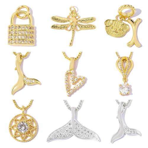 Befestigter Zirkonia Messing Anhänger, plattiert, DIY & verschiedene Stile für Wahl & mit kubischem Zirkonia, keine, 5PCs/Tasche, verkauft von Tasche