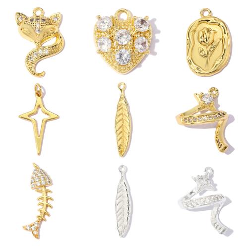 Befestigter Zirkonia Messing Anhänger, plattiert, DIY & verschiedene Stile für Wahl & mit kubischem Zirkonia, keine, 5PCs/Tasche, verkauft von Tasche