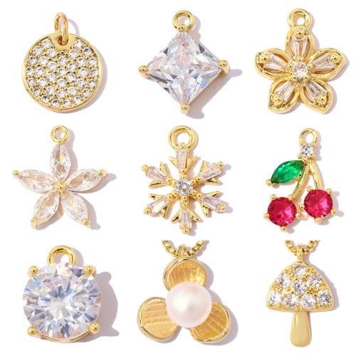 Cubic Zirconia Brass Pendants, with Plastic Pearl, plated, DIY & different styles for choice & with cubic zirconia, more colors for choice, 5PCs/Bag, Sold By Bag