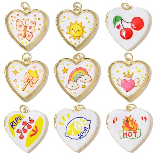 Brass Locket Pendants, Heart, plated, DIY & different designs for choice & enamel, more colors for choice, 3PCs/Bag, Sold By Bag