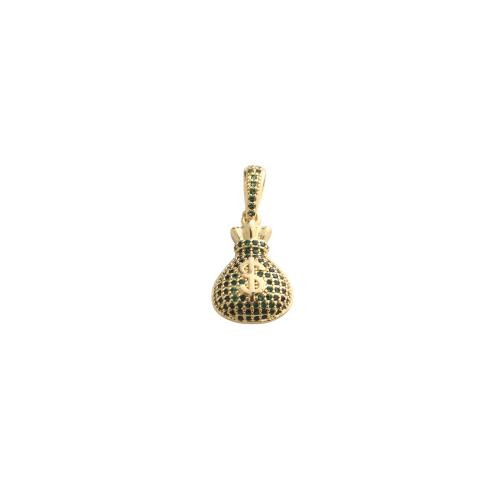 Cubic Zirconia Micro Pave Brass Pendants, Money Bag, gold color plated, DIY & micro pave cubic zirconia, 25x12x4mm, Sold By PC