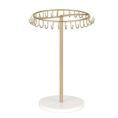 Iron Multi Purpose Jewelry Display, with Wood, Round, stoving varnish, gold, 215x215x300mm, Sold By PC