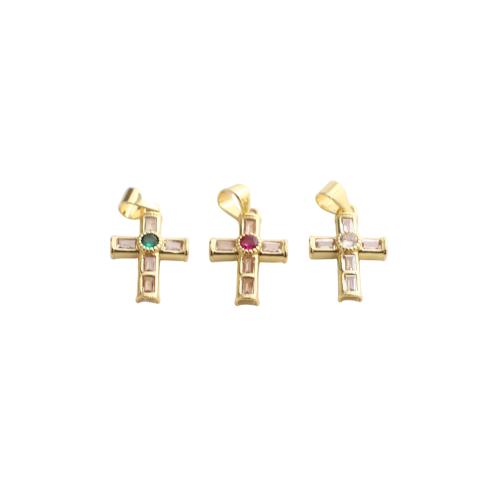 Цирконий Micro Pave латунь подвеска, Латунь, Kресты, плакирован золотом, DIY & инкрустированное микро кубического циркония, Много цветов для выбора, 23x12x5mm, продается PC