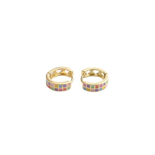 Brass Huggie Hoop Earring, gold color plated, for woman & enamel, 13x12x4mm, Sold By PC