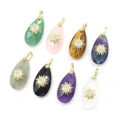 Bijoux Pendentifs en pierres gemmes, pierre gemme, avec alliage de zinc, larme, poli, DIY & différents matériaux pour le choix & avec strass, 12x24mm, Vendu par PC