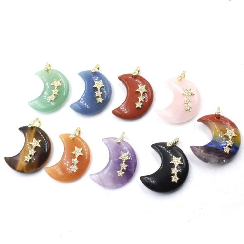 Bijoux Pendentifs en pierres gemmes, pierre gemme, avec alliage de zinc, lune, poli, DIY & différents matériaux pour le choix & avec strass, 20x30mm, Vendu par PC