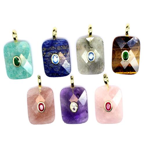 pierre gemme Pendentif, avec laiton, rectangle, poli, DIY & différents matériaux pour le choix & pavé de micro zircon & facettes, 34x18x7mm, Vendu par PC