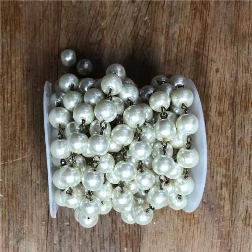 Chaîne de perles de pierre gemme, fer, avec perle de plastique, Placage, DIY, plus de couleurs à choisir, 10mm, 20m/bobine, Vendu par bobine