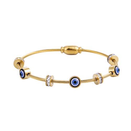 304 Stainless Steel Bangle, with Resin, Evil Eye, plated, Unisex & with rhinestone, more colors for choice, Inner Diameter:Approx 60mm, Sold By PC