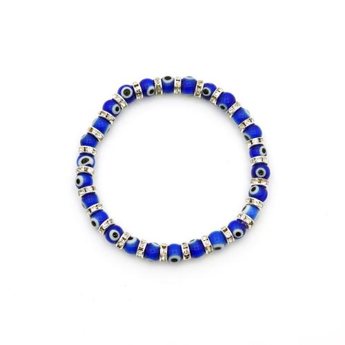 Glass Bracelet, with Tibetan Style, Evil Eye, handmade, Unisex & with rhinestone, beads size 6mm, Length:Approx 7 Inch, Sold By PC