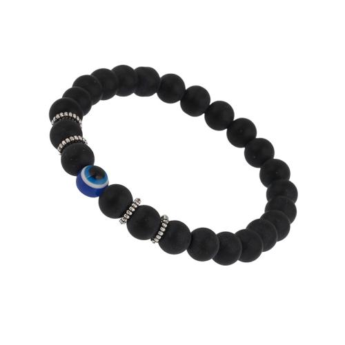 Black Agate Bracelet, with Plastic & Tibetan Style, Evil Eye, handmade, Unisex & adjustable, beads size 8mm, Length:Approx 18 cm, Sold By PC