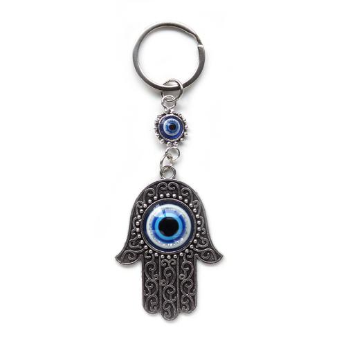 Zinklegierung Karabiner mit Schlüsselringen, mit Glas, Hamsa, plattiert, unisex, 135mm, verkauft von PC