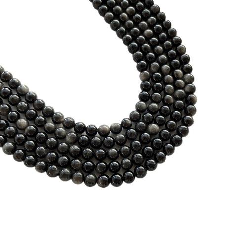 Gemstone Jewelry Beads, Silver Obsidian, Round, polished, DIY & different size for choice, Sold Per Approx 38 cm Strand