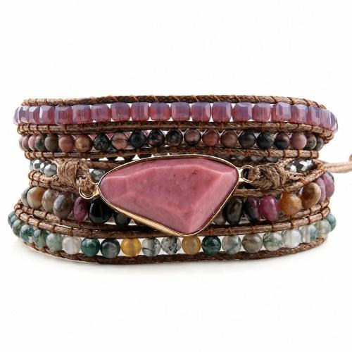 pierre gemme bracelet, avec cuir PU, Placage, multicouche & unisexe, plus de couleurs à choisir, Longueur:Environ 21 cm, Vendu par PC