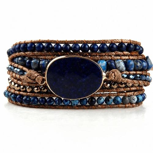 pierre gemme bracelet, avec cordon en cuir & alliage de zinc, Placage, multicouche & unisexe, plus de couleurs à choisir, Longueur:Environ 21 cm, Vendu par PC