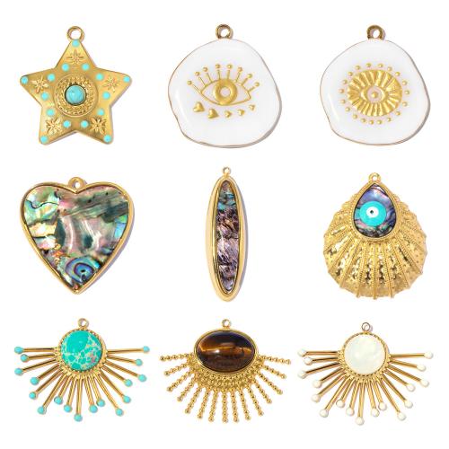 Pendentifs en titane, Acier titane, avec oeil de tigre & coquille d'ormeau, Placage, DIY & styles différents pour le choix & émail, plus de couleurs à choisir, 3PC/sac, Vendu par sac