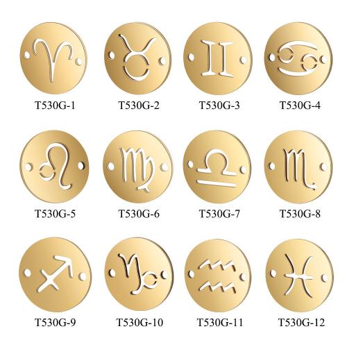Stainless Steel Constellation Pendant, 304 Stainless Steel, 12 Signs of the Zodiac, gold color plated, DIY & different styles for choice, 12mm, 10PCs/Bag, Sold By Bag