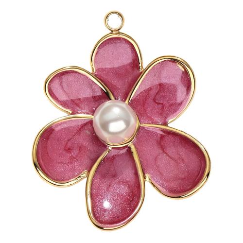 Stainless Steel Flower Pendant, 304 Stainless Steel, with Plastic Pearl, gold color plated, DIY & different styles for choice & enamel, Sold By PC