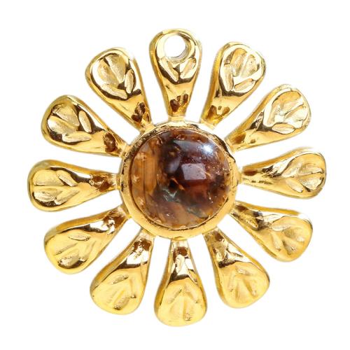 Stainless Steel Flower Pendant, 304 Stainless Steel, with Gemstone, gold color plated, DIY & different styles for choice, Sold By PC