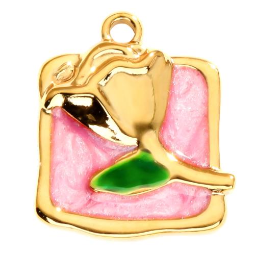 Pendentif fleur en acier inoxydable, Acier inoxydable 304, Placage de couleur d'or, DIY & styles différents pour le choix & émail, Vendu par PC