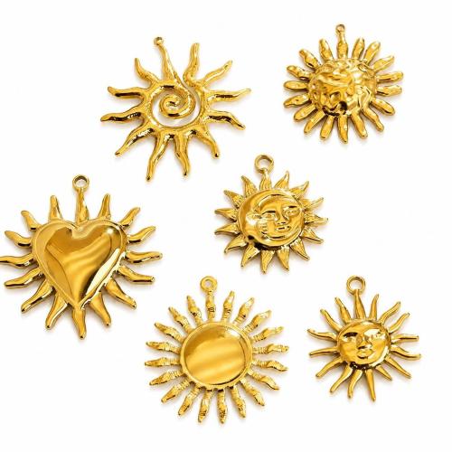 Bijoux pendentifs en acier inoxydable , Acier inoxydable 304, soleil, Placage de couleur d'or, DIY & styles différents pour le choix, Vendu par PC