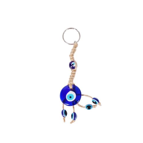 Glas Karabiner mit Schlüsselringen, mit Eisen, blöser Blick, handgemacht, Tragbar, blau, 130x30mm, verkauft von PC
