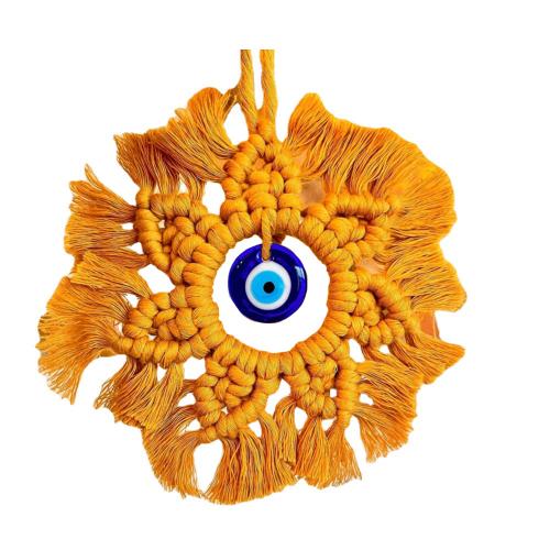 Cotton Thread Hanging Ornaments, with Glass, Evil Eye, handmade, Bohemian style, more colors for choice, 120mm, Sold By PC