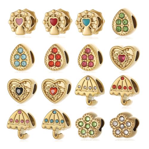 Stainless Steel Spacer Beads, 304 Stainless Steel, gold color plated, DIY & different styles for choice & micro pave cubic zirconia & enamel, Sold By PC
