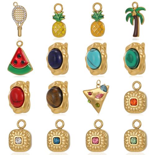 Bijoux Pendentifs en pierres gemmes, Acier titane, avec pierre gemme, Placage de couleur d'or, DIY & styles différents pour le choix & émail & avec strass, Vendu par PC