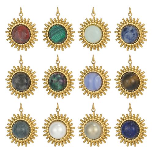 Bijoux Pendentifs en pierres gemmes, Acier inoxydable 304, avec pierre gemme, fleur, Placage de couleur d'or, DIY, plus de couleurs à choisir, 20x22mm, Vendu par PC