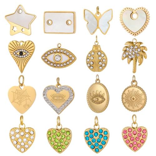 Bijoux pendentifs en acier inoxydable , Acier inoxydable 304, avec coquille blanche, Placage de couleur d'or, DIY & styles différents pour le choix & avec strass, Vendu par PC