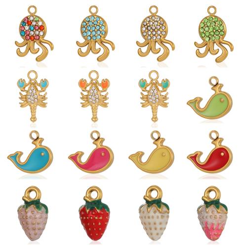 Bijoux pendentifs en acier inoxydable , Acier inoxydable 304, Placage de couleur d'or, DIY & styles différents pour le choix & émail & avec strass, Vendu par PC