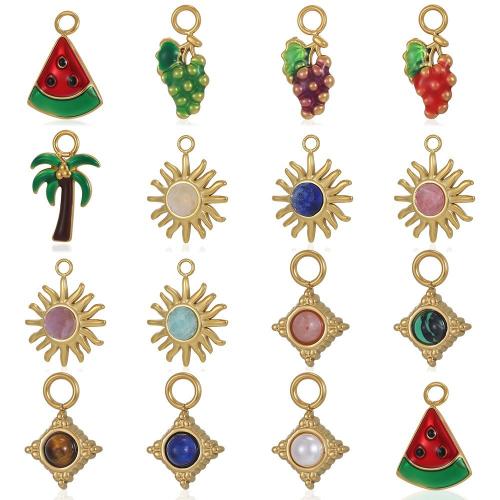 Bijoux Pendentifs en pierres gemmes, Acier titane, avec pierre gemme, Placage de couleur d'or, DIY & styles différents pour le choix & émail, Vendu par PC