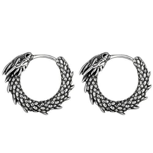 Acier titane Huggie Anneau d'oreille, dragon, Vintage & unisexe, Vendu par paire