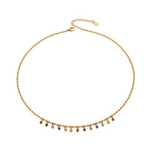 304 Edelstahl Halskette, mit Verlängerungskettchen von 5cm, goldfarben plattiert, Micro pave Zirkonia & für Frau, keine, Länge:ca. 41.5 cm, verkauft von PC