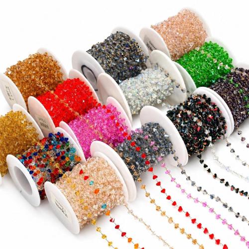 Chaîne de perles de pierre gemme, cristal, avec Acier inoxydable 304, triangle, Placage, DIY, plus de couleurs à choisir, 4mm, Vendu par m