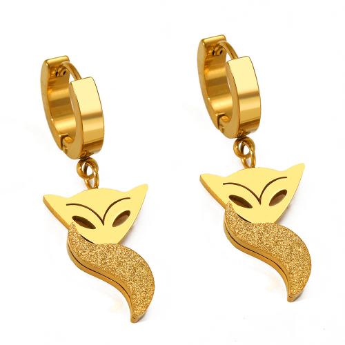 Acier inoxydable 304 Boucles d'oreilles pendantes Hoop Huggie, renard, Placage, pour femme & givré, plus de couleurs à choisir, 13x35mm, Vendu par paire