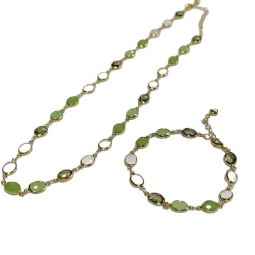 Kristall Armband und Halskette, mit Messing, plattiert, Modeschmuck & für Frau & facettierte, mehrere Farben vorhanden, verkauft von PC