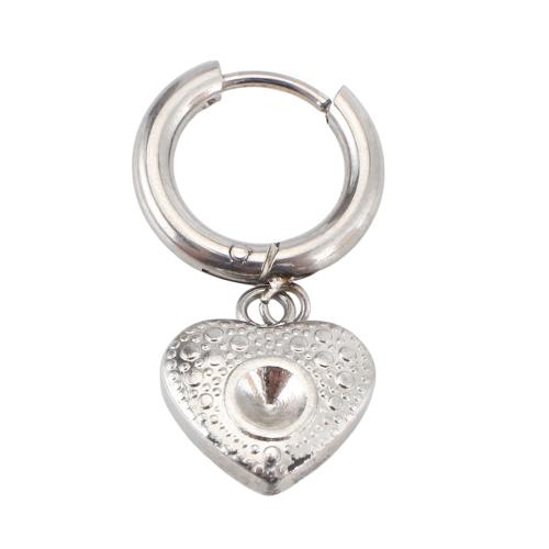 304 Edelstahl Huggie Hoop Ohrringe finden, Herz, DIY, originale Farbe, 28x15x4mm, verkauft von Paar