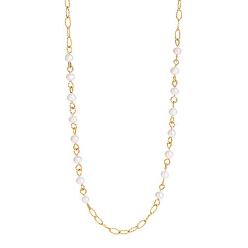 Acier inoxydable 304 collier, avec perle d'eau douce cultivée, Placage de couleur d'or, bijoux de mode & styles différents pour le choix & pour femme, Vendu par PC