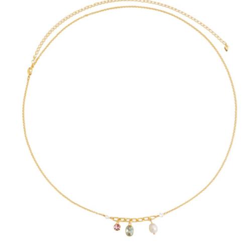 Acier inoxydable 304 chaîne de taille, avec perle de plastique, Placage de couleur d'or, pavé de micro zircon & pour femme, Longueur:Environ 45 cm, Vendu par PC