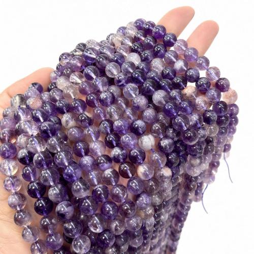 Natürlicher Quarz Perlen Schmuck, Lila+Rutilated+Quartz, rund, DIY & verschiedene Größen vorhanden, verkauft von Strang