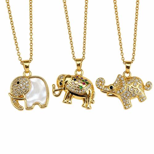 Messing Halskette, mit Titanstahl, mit Verlängerungskettchen von 5cm, Elephant, goldfarben plattiert, verschiedene Stile für Wahl & für Frau & mit Strass, Länge:ca. 45 cm, verkauft von PC