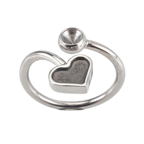Acier inoxydable 304, coeur, DIY & réglable, couleur originale, size 22x22x15mm, ring inner diameter: 17.5mm, rhinestones setting: 4mm, Vendu par PC