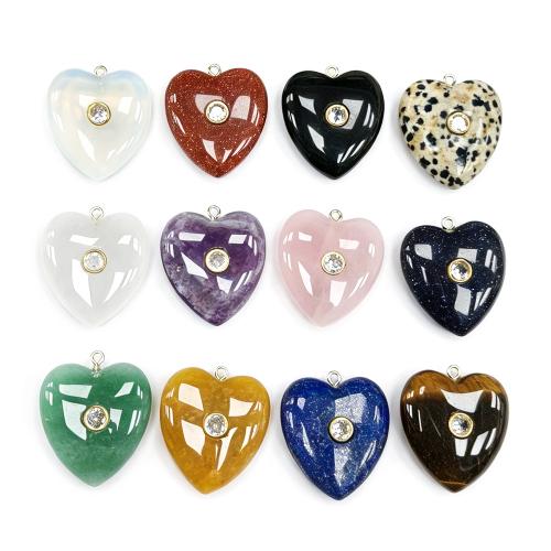 Colgantes de Gemas, Piedras preciosas, con acero inoxidable 304, Corazón, Bricolaje & diferentes materiales para la opción & micro arcilla de zirconia cúbica, 33x30x10mm, Vendido por UD