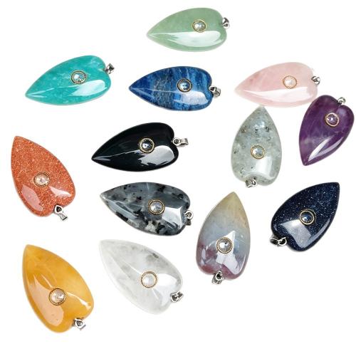 Colgantes de Gemas, Piedras preciosas, con acero inoxidable 304, Corazón, Bricolaje & diferentes materiales para la opción & con diamantes de imitación, 23x40x10mm, Vendido por UD