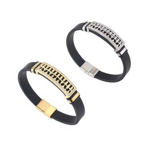 Microfiber PU Bracelet, with Brass, plated, Unisex & micro pave cubic zirconia, more colors for choice, 214x10x4mm, Sold By PC