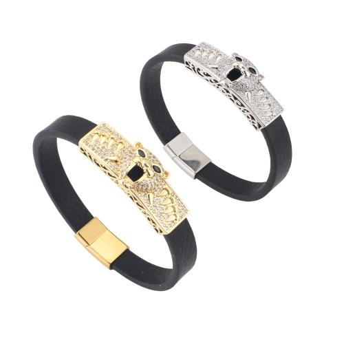 Microfiber PU Bracelet, with Brass, Animal, plated, Unisex & micro pave cubic zirconia, more colors for choice, 214x10x4mm, Sold By PC